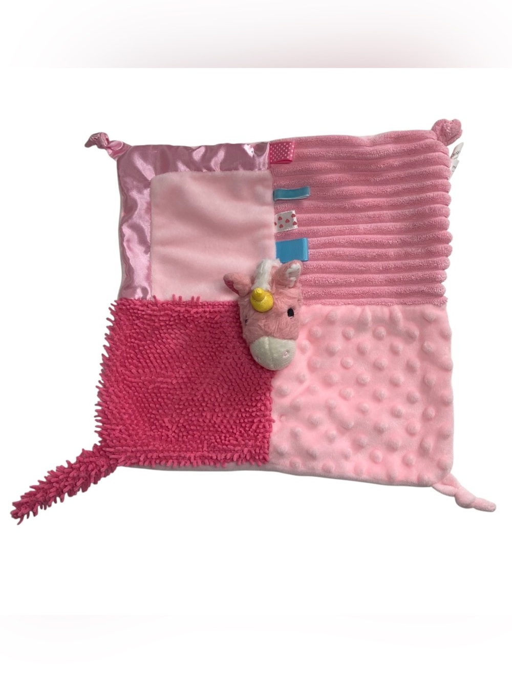 Make Believe Ideas Pink Unicorn Lovey 12" Security Blanket Tabs Minky 2021